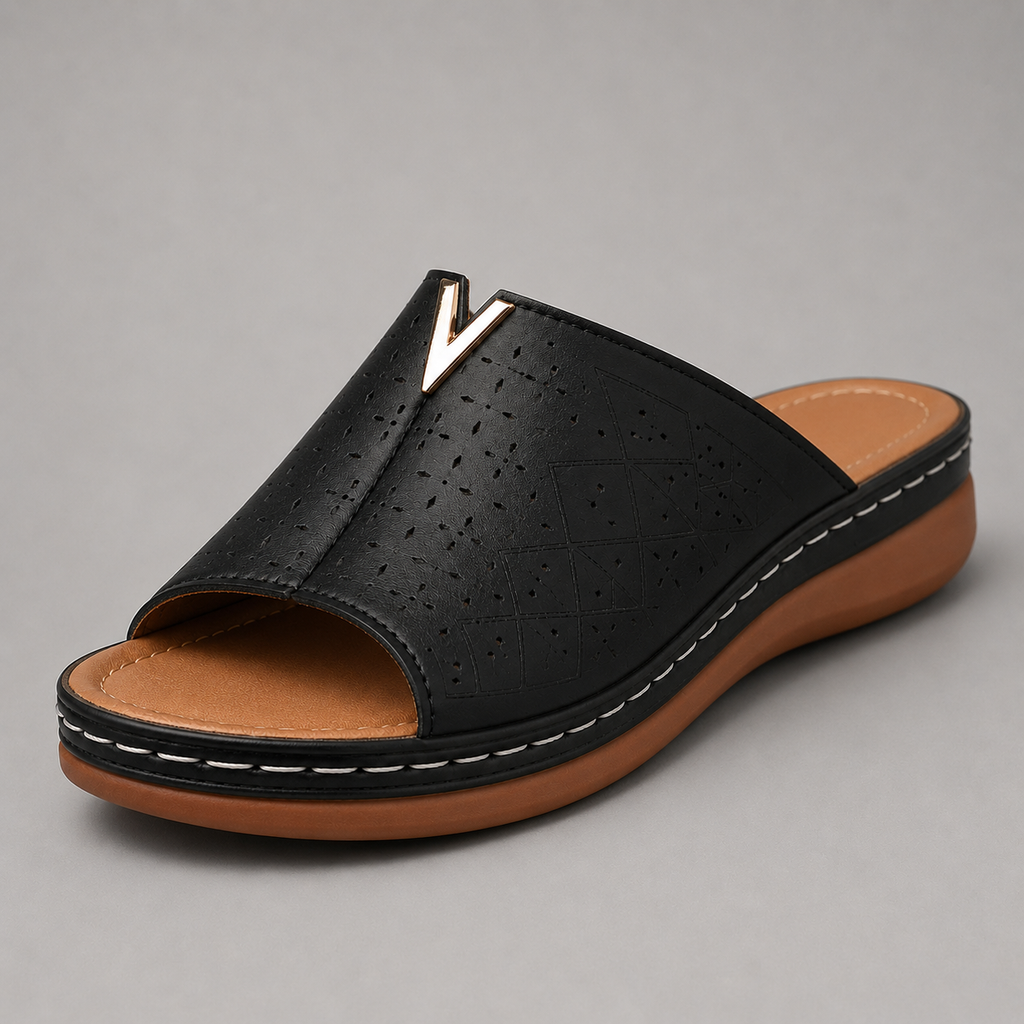 V-Accent Wedge Slide Sandals detail